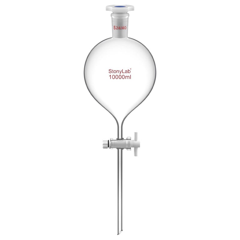 stonylab 1000 mL Separatory Funnel with with 24/40 Joint & PTFE Stopcock, Borosilicate 3.3 Glass, Spherical Design for Liquid Extraction & Solvent Separation, Includes Plastic Stopper (1-Pack) - Image 1